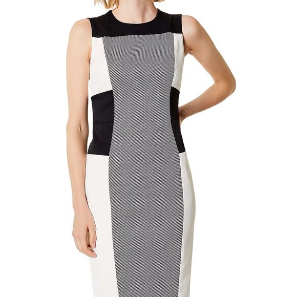 Karen Millen Modern Colorblock Sheath Dress Size 8 Abstract Print Black White - Picture 4 of 10